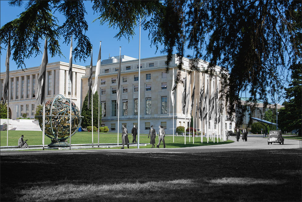 Le palais et les drapeaux des états membres - 1 Octobre 1951